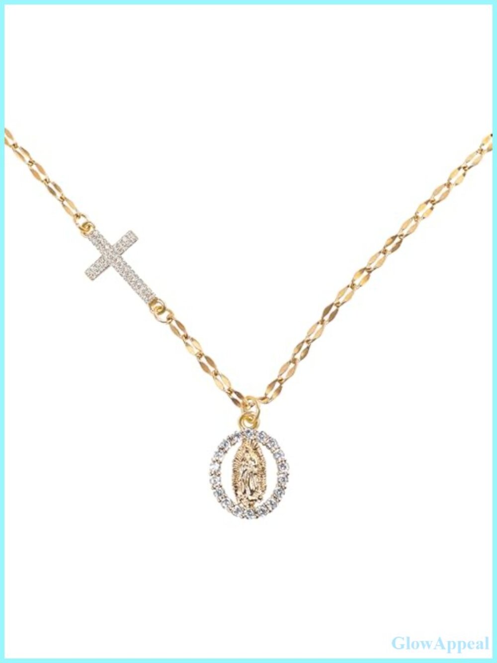Stainless Steel Cross Necklace Virgin Mary Pendant Rosary Chain